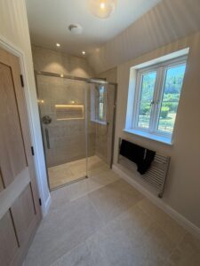 Shower room with views over the south downs countryside